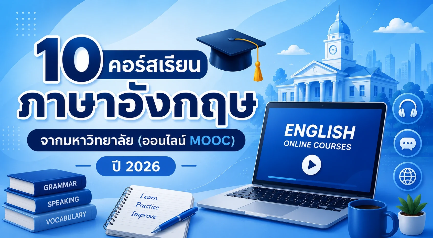 10 คอร์สเรียนภาษาอังกฤษออนไลน์จากมหาวิทยาลัย ผ่านระบบ MOOC ปี 2026
